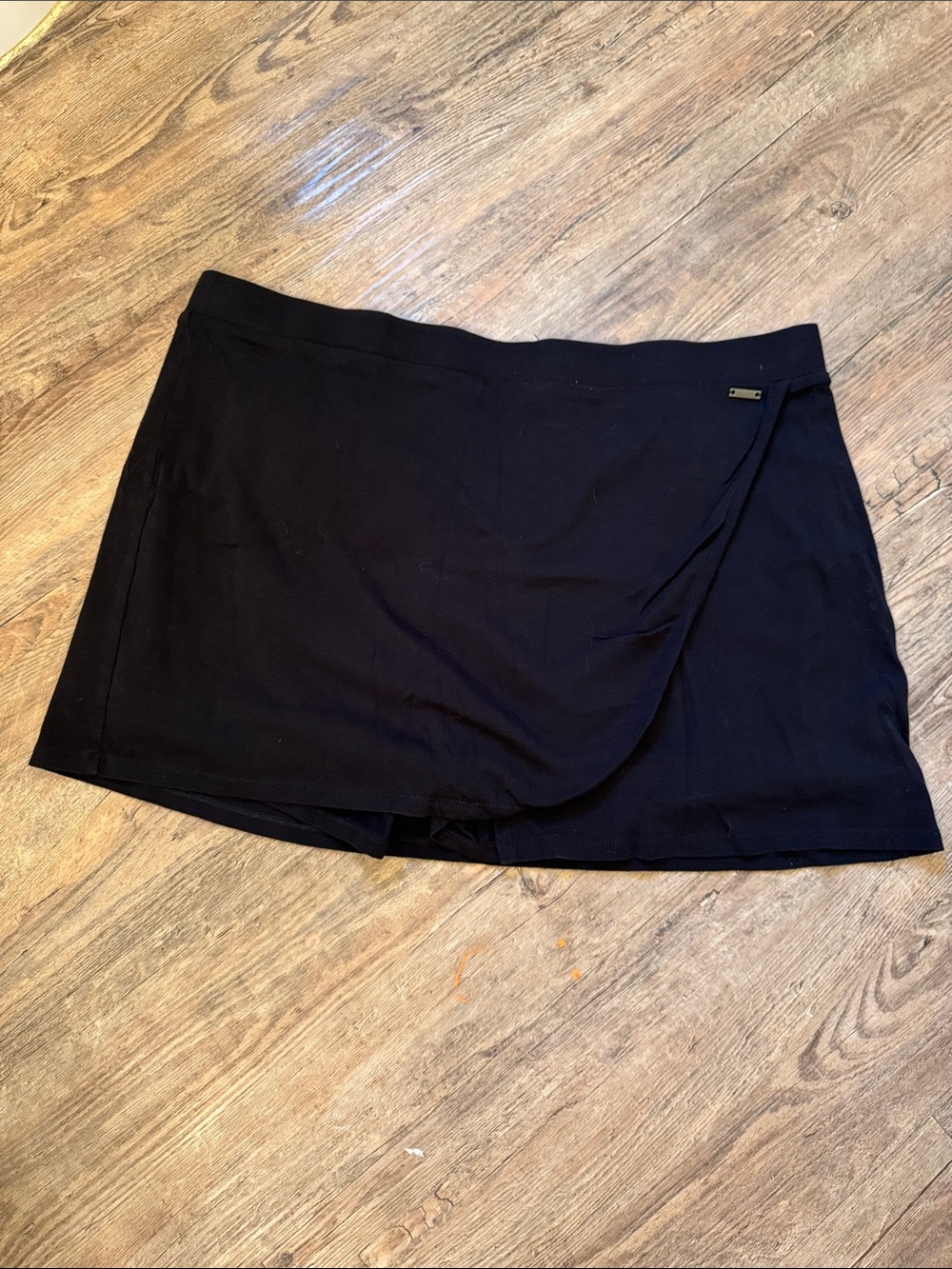 Jones New York Black Faux-Wrap Mini Skort with Branded Accent